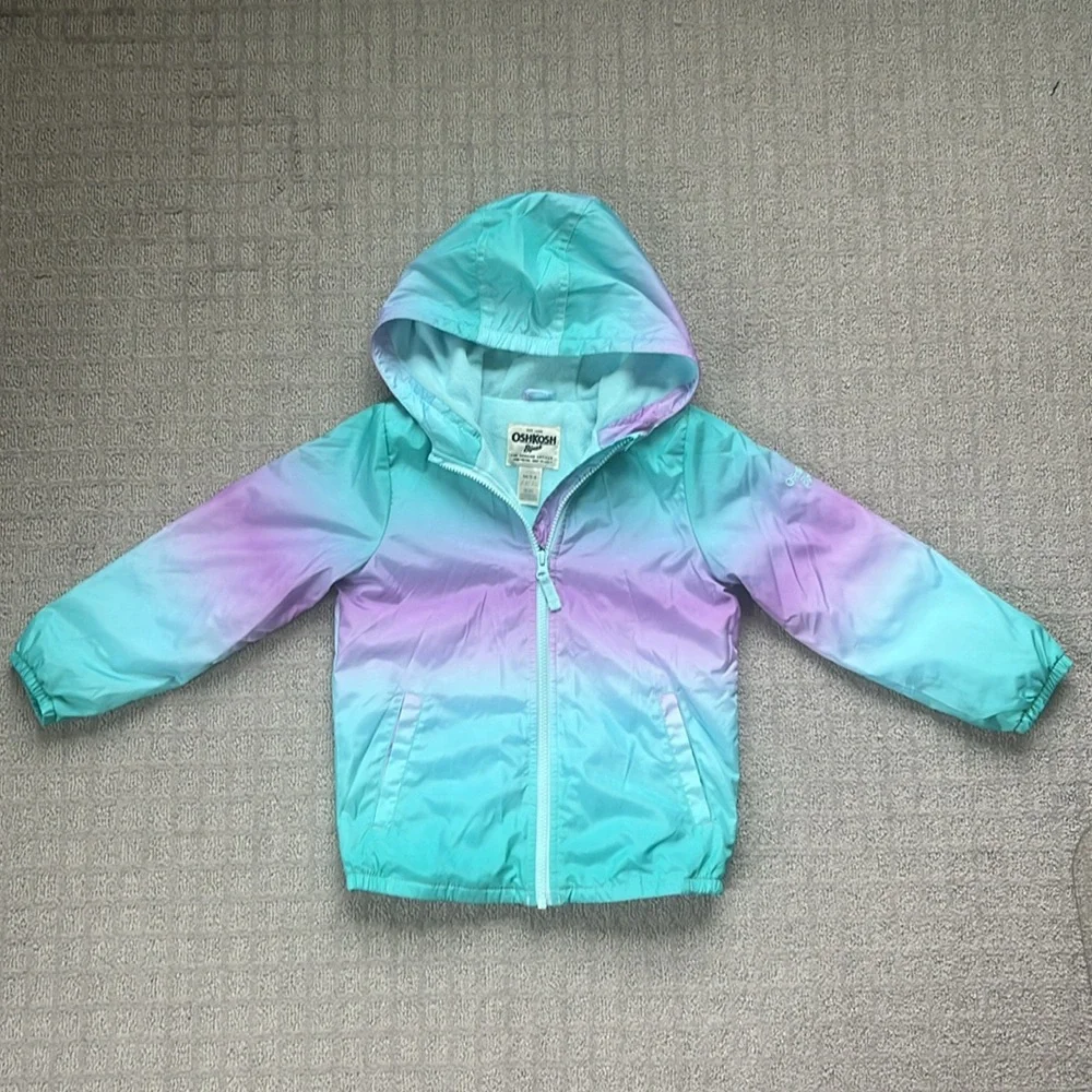 OshKosh B'gosh Lined Spring Windbreaker Jacket Teal and Purple Girl’s Size M 5/6
